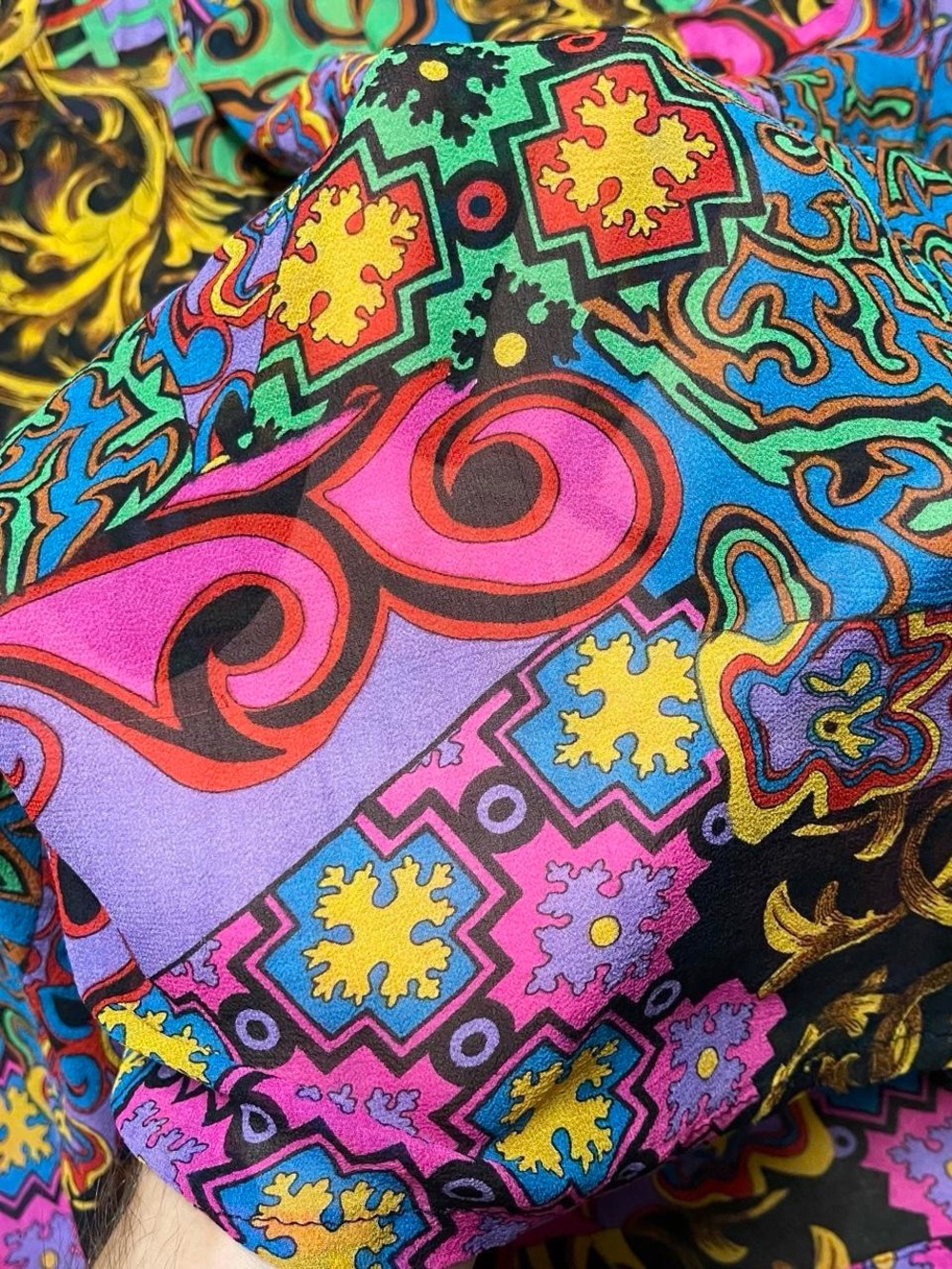 Women’s Colorful Pleated Skirt Multicolor Abstract Baroque Paisley Lightweight - Picture 6 of 7